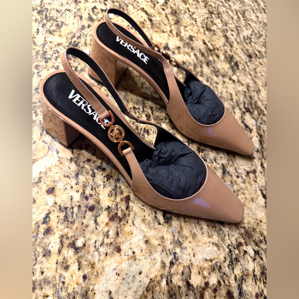 Versace Women's Nude Slingback Heels - Picture 2 of 10